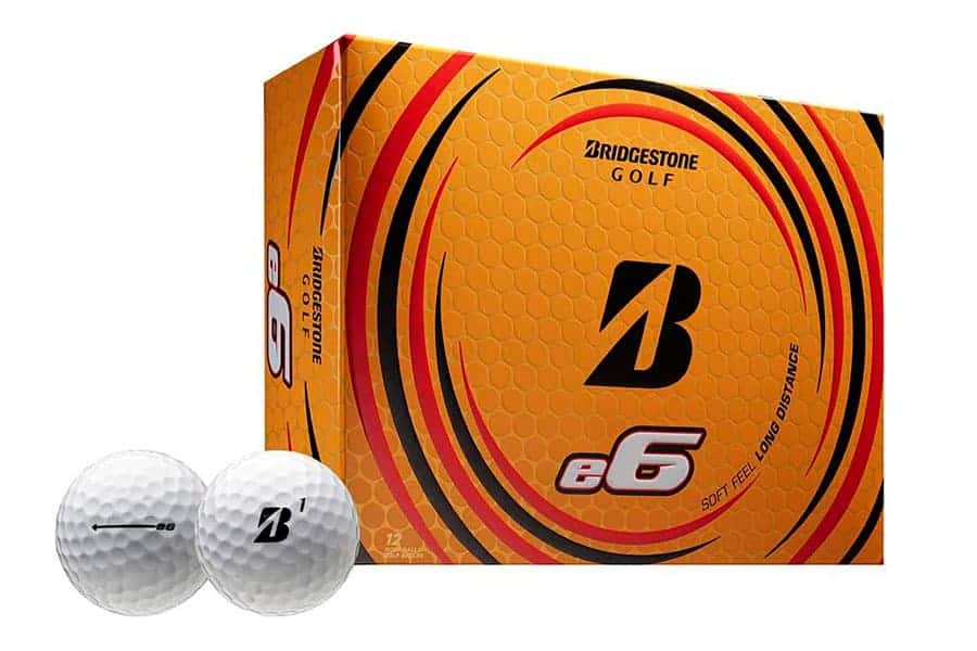 Bridgestone E6 golf ball is placed near the packaging