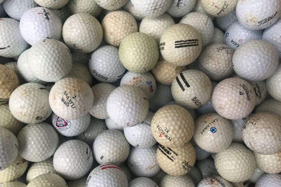 The display of dirty golf balls.