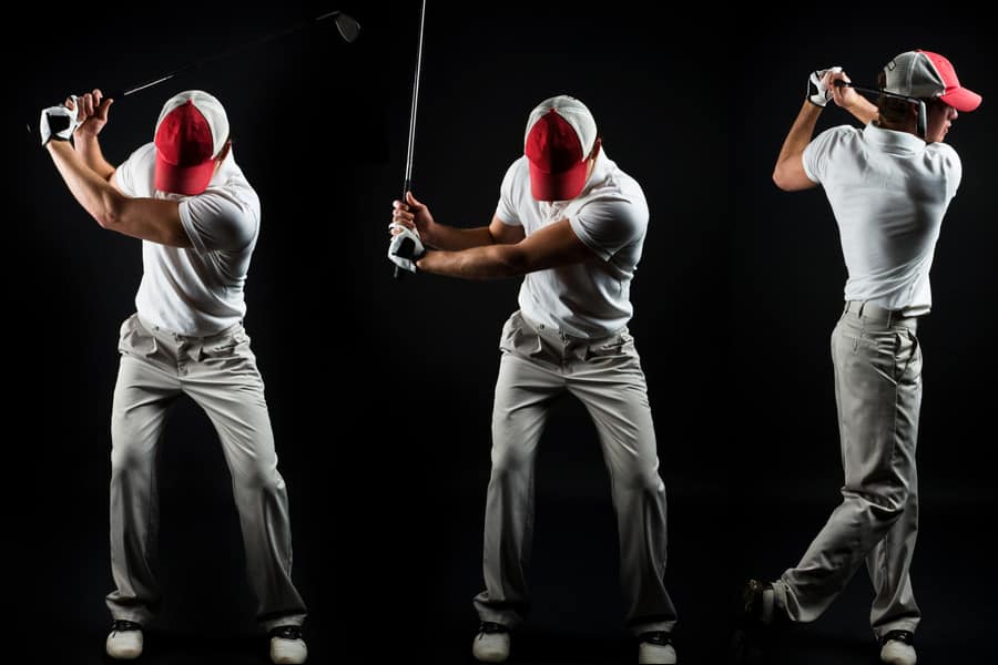 A golfer is showing wrist hinge technique in golf
