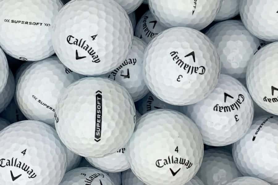 Numbered golf balls of different brands are displayed.