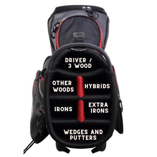 6 slot golf bag in display with names for each slot